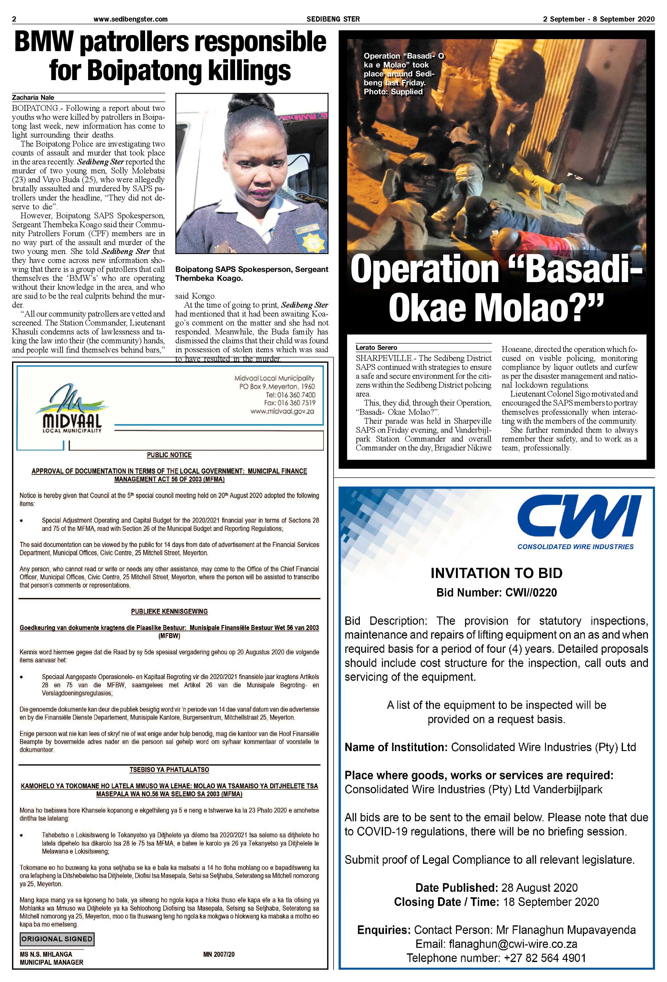 SEDIBENG STER 2 September – 8 September 2020 page 2